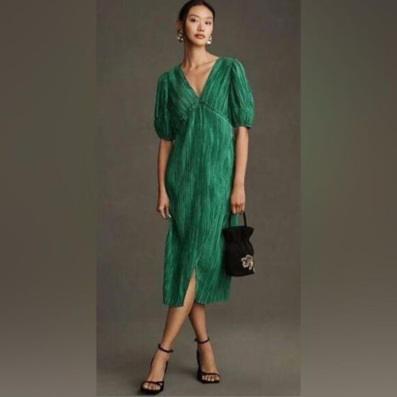 New Anthropologie V-Neck Pleated Slim
Midi Dress/ size XS - Picture 1 of 13